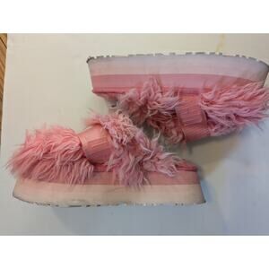 UGG Fluff Yeah Pink Platform Slides Sandals Women's Fuzzy Novelty